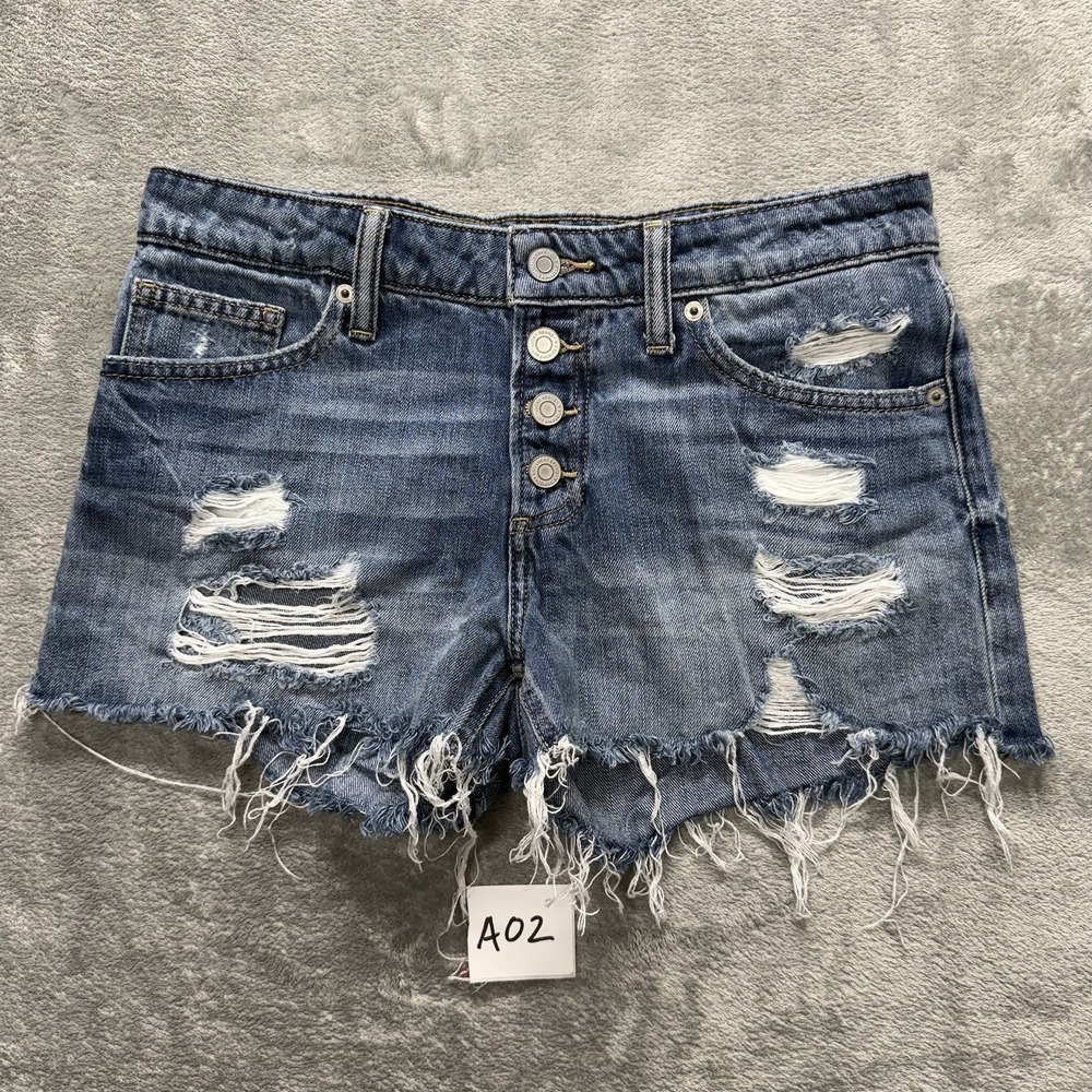 Lucky Brand Jean Shorts The Cut Off Women Sz 4/27 Distressed Thrashed Ripped Raw